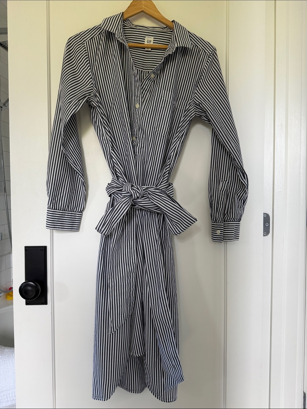 Striped Button-Front Shirt Dress in Navy and White